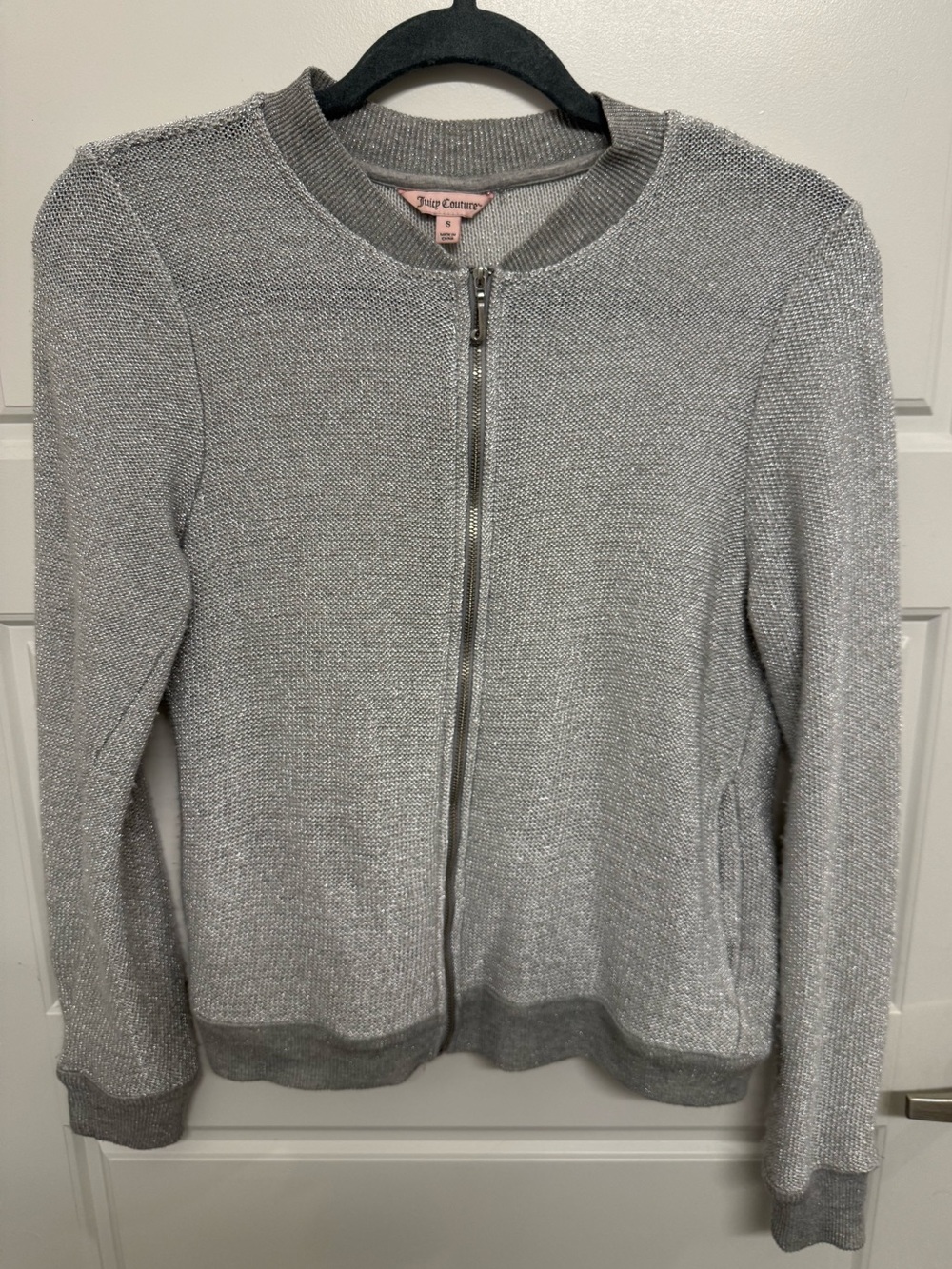 Vintage Y2K Juicy Couture Silver Mesh Metallic Cardigan Bomber Jacket S